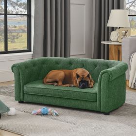 Pet sofa with arc-shaped backrest and armrests, contemporary rectangular pet sofa crafted from breathable linen cozy soft cushion dog sofa --GREEN