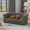 Pet sofa with arc-shaped backrest and armrests, contemporary rectangular pet sofa crafted from breathable linen cozy soft cushion dog sofa --Dark grey