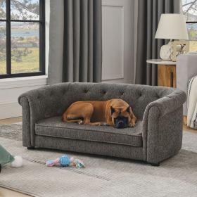 Pet sofa with arc-shaped backrest and armrests, contemporary rectangular pet sofa crafted from breathable linen cozy soft cushion dog sofa --Dark grey