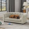 Pet sofa with arc-shaped backrest and armrests, contemporary rectangular pet sofa crafted from breathable linen cozy soft cushion dog sofa --Beige