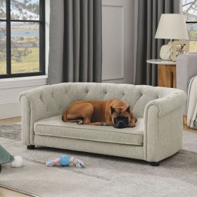 Pet sofa with arc-shaped backrest and armrests, contemporary rectangular pet sofa crafted from breathable linen cozy soft cushion dog sofa --Beige