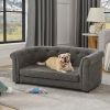 Pet sofa with arc-shaped backrest and armrests, contemporary rectangular pet sofa crafted from breathable linen cozy soft cushion dog sofa --Dark grey