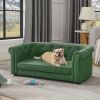 Pet sofa with arc-shaped backrest and armrests, contemporary rectangular pet sofa crafted from breathable linen cozy soft cushion dog sofa --GREEN