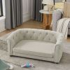 Pet sofa with arc-shaped backrest and armrests, contemporary rectangular pet sofa crafted from breathable linen cozy soft cushion dog sofa --Beige