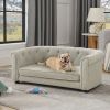 Pet sofa with arc-shaped backrest and armrests, contemporary rectangular pet sofa crafted from breathable linen cozy soft cushion dog sofa --Beige
