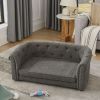 Pet sofa with arc-shaped backrest and armrests, contemporary rectangular pet sofa crafted from breathable linen cozy soft cushion dog sofa --Dark grey