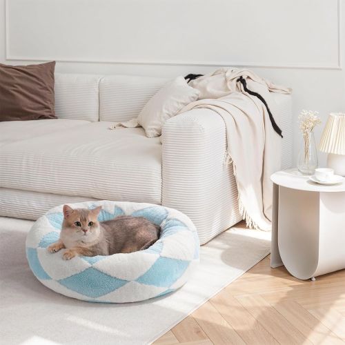 MEWOOFUN Donut Cat Bed For Indoor Cats - Round Washable Plush Pet Bed With Jacquard Shaggy Fabric & Non-Slip Bottom, Calming Small Dog Bed For Pu