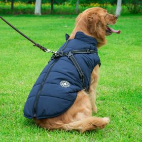 Dog Coat with Harness Winter Dog Coat Fleece Dog Jacket Waterproof Dog Coat Zipper Dog Jacket Puppy Coat Small Dog Clothes Dog Coat with Reflective Ha (Color: Navy Blue, size: 4XL)